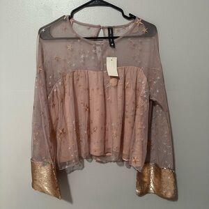Sheer Embroidered Star Blouse - Dusty Rose
